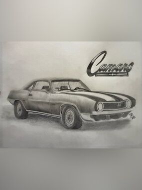 Camaro Charcoal Art Print - Gray